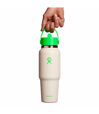 32 oz Wide Mouth Travel Bottle with Flex Straw Cap-Neon Green