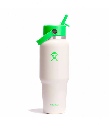 32 oz Wide Mouth Travel Bottle with Flex Straw Cap-Neon Green