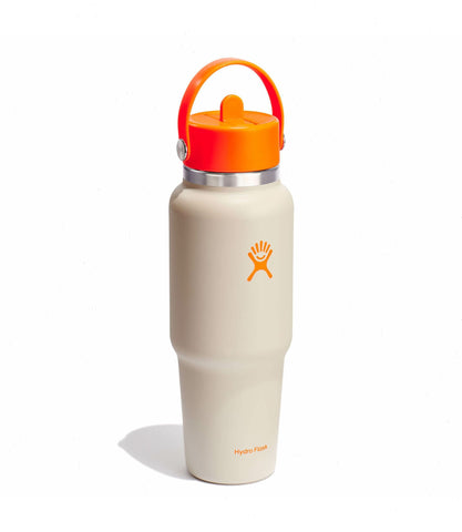 32 oz Wide Mouth Travel Bottle with Flex Straw Cap-Neon Orange
