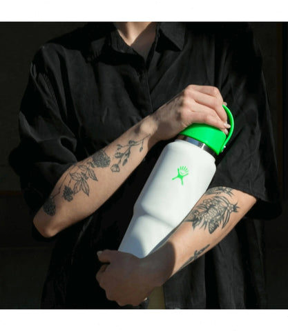32 oz Wide Mouth Travel Bottle with Flex Straw Cap-Neon Green