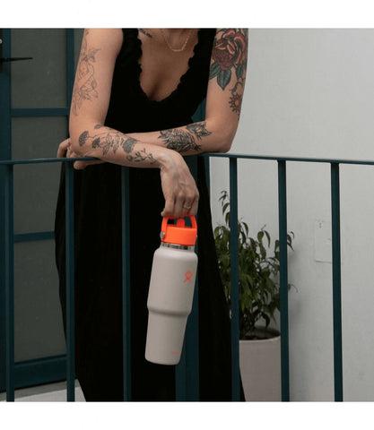 32 oz Wide Mouth Travel Bottle with Flex Straw Cap-Neon Orange