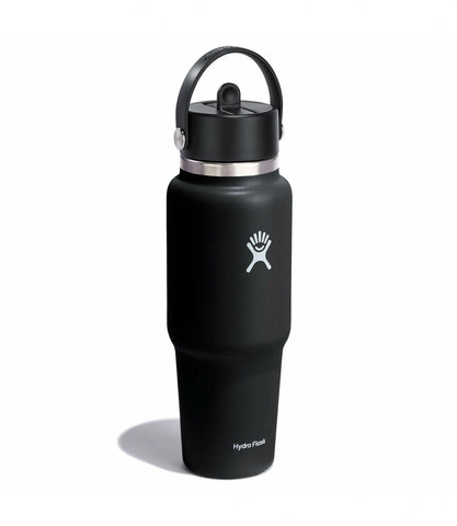 32 oz Wide Mouth Travel Bottle with Flex Straw Cap-Black