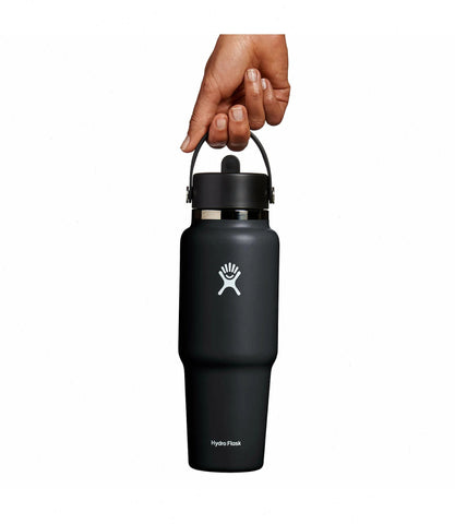 32 oz Wide Mouth Travel Bottle with Flex Straw Cap-Black