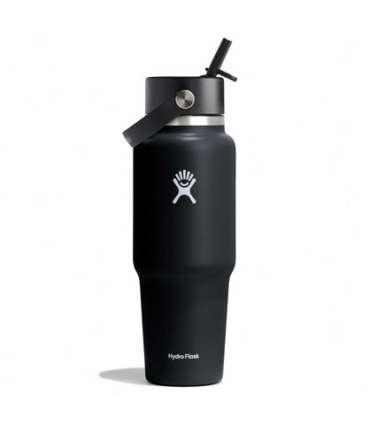 32 oz Wide Mouth Travel Bottle with Flex Straw Cap-Black
