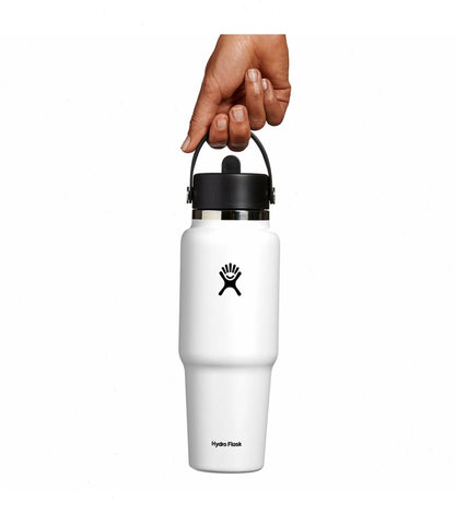 32 oz Wide Mouth Travel Bottle with Flex Straw Cap-White