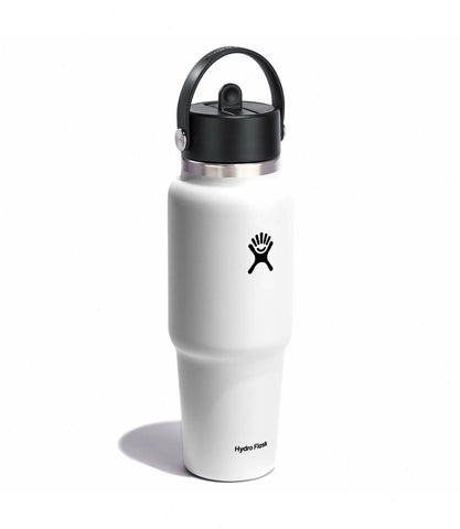 32 oz Wide Mouth Travel Bottle with Flex Straw Cap-White