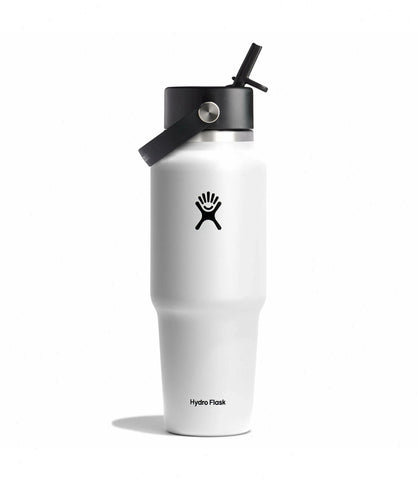 32 oz Wide Mouth Travel Bottle with Flex Straw Cap-White