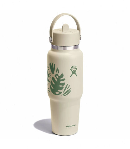 32 oz Wide Mouth Travel Bottle with Flex Straw Cap-Botanical Bliss Coconut