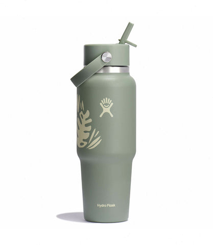 32 oz Wide Mouth Travel Bottle with Flex Straw Cap-Botanical Bliss