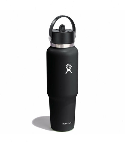 40 oz Wide Mouth Travel Bottle with Flex Straw Cap-Black