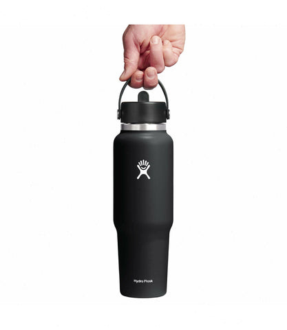 40 oz Wide Mouth Travel Bottle with Flex Straw Cap-Black
