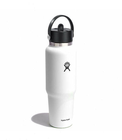 40 oz Wide Mouth Travel Bottle with Flex Straw Cap-White