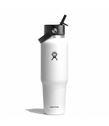 40 oz Wide Mouth Travel Bottle with Flex Straw Cap-White
